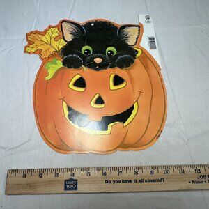 Vintage Eureka Brand Die Cut Black Kitten in Jack-o' Lantern - Double-sided NOS
